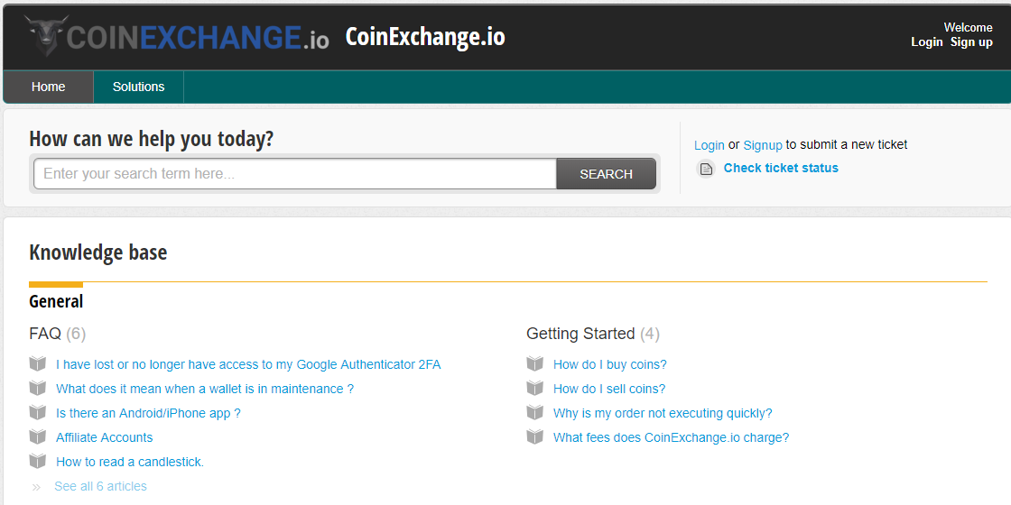 coinexchangeのサポート公式サイト